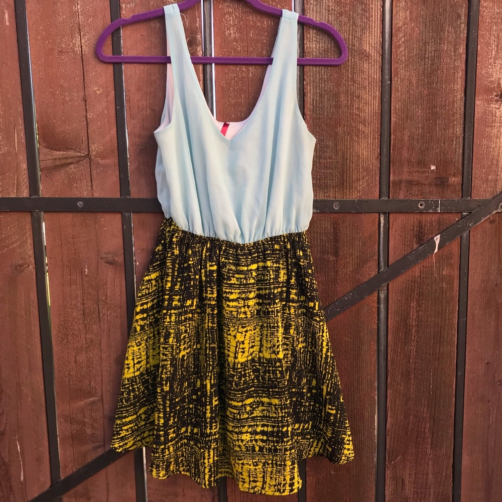 Light Blue Top! Neon Green Black Pattern Dress